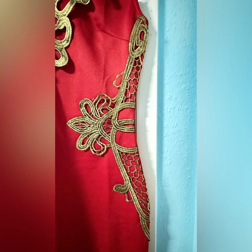 Elegant Red and Gold Floral Dress - Picture 12 of 13